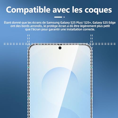 NEW'C Lot de 3, Verre Trempé pour Samsung Galaxy S25 Plus/ S25+, Galaxy S25 Edge, Film en Protection écran efficace contre les Rayures - sans Bulles - Ultra Résistant- HD Transparent - Dureté 9H Glass