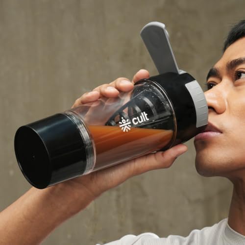 Image of CULT Cyclon Shaker Bottle 500ml with Mixer Ball & Storage, Leakproof, Portable Protein Shaker for Gym, Fitness & Travel - Black Grey
