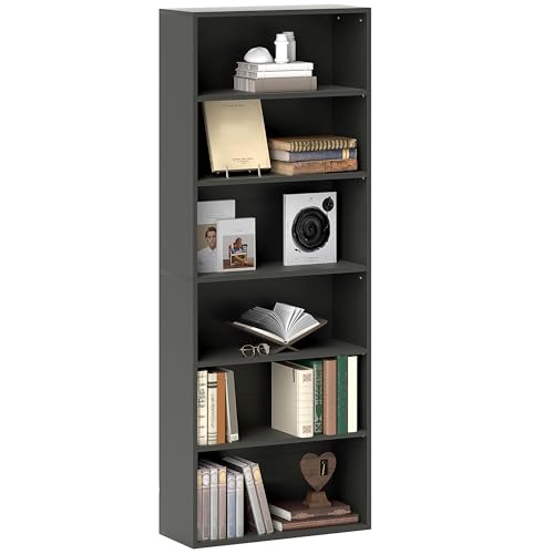 HOMCOM 6 Tier Bookshelf, Freestanding Bookcase with Adjustable Shelves, Display Storage Unit for Living Room, Bedroom, Study, 60 x 24 x 158.5 cm, Black