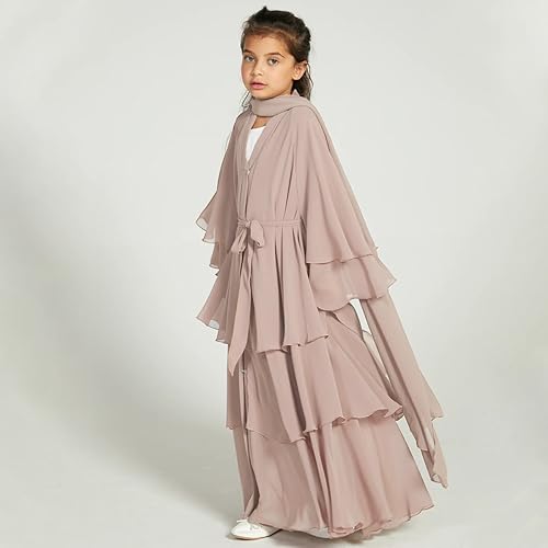 Chiffon layered Open Abaya Dubai Kaftan Muslim Cardigan Abayas Dresses For Girls Casual Robe Kimono Islam Clothing4