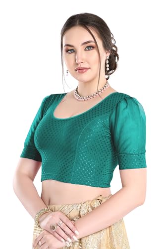 Image of FINESTFIT 100% Cotton Fabric Fashion Readymade Blouses for Women, 100% Cotton Fabric Round Neck with Organza Balloon Sleeves.