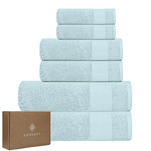 Bioweaves 100% Organic Cotton 700 Gsm Plush 6-Piece Towel Set Gots Certified, 2 Bath Towels, 2 Hand Towels & 2 Washcloths - Seafoam #TOP11