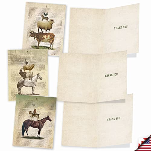 Image of The Best Card Company 10 Assorted Thank You Notecards Boxed Set 4 x 5.12 Inch with Envelopes (10 Designs, 1 Each) Farm Stand M6595TYG