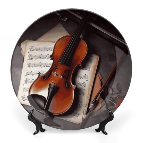 Plato decorativo de porcelana hueso con diseño violín 7 in miniatura 1