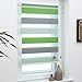 Produktbild Grandekor Doppelrollo Klemmfix Duo Rollo ohne Bohren lichtdurchlässig und verdunkelnd Fensterollos Sonnenschutz für Fenster und Tür - Grün-Grau-Weiß - 65x150cm (BxH) / Stoffbreite 61cm