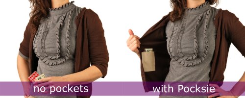 Image of Fashion First Aid Pocksie Temporary Sticky Pockets (Beige - 6 Pack) - Hands-Free Hidden Storage for Leggings, Jackets & Pocketless Clothing - Cotton Adhesive Pockets for Cards & Money (4.1 inch x 3.3 inch)