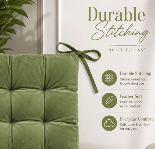 Image of BSB HOME Chair Pad Cushion with Tie Straps, Thick Tufted Seat Cushion for Dining, Office & Wooden Chairs, Soft Comfortable Chair Seat Pad with Durable Stitching,16 x 16 Inches(41 x 41 cm) - Moss Green