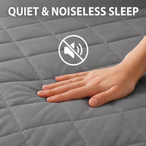 Image of BABYLEE 100% Waterproof Quilted King 72x72 Inch 6x6 Ft Fits Upto 10 Inch Mattress | Premium Terry Cotton Breathable Bed Protector | Mattress Cover for Double Bed | Grey Color Bed Protector