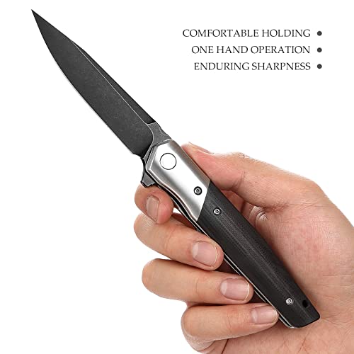 Trivisa Folding Pocket Knife For Camping Hunting For Men, Outdoor Folded Edc Knives,3.5" Pld Coating Stonewash K110 Steel Flipper Blade, Leominor-03B #TOP3