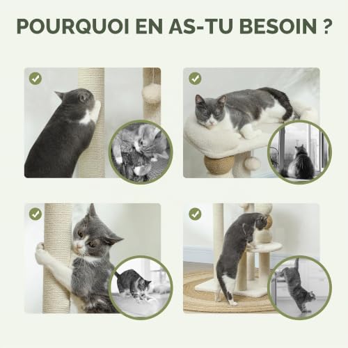 PawHut Arbre à Chat avec Plateforme 48,5x40x76 cm Beige – vue 5