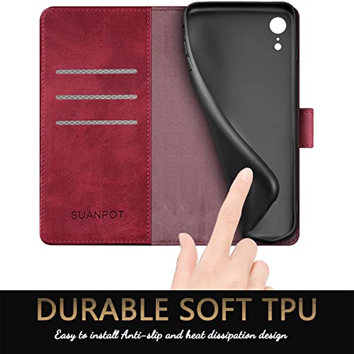 Coque iPhone XR rouge SUANPOT avec portefeuille en cuir - 5