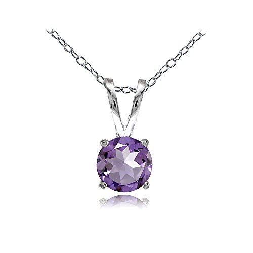 Ice Gems Sterling Silver 7mm Round-Cut Genuine, Created or Simulated Birthstone Gemstone Solitaire Necklace, 18