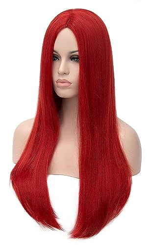 Colorfulpanda 32inch Long Red Wigs for Women Straight Synthetic Hair Wig Middle Part for Halloween Movie Costume Cosplay Anime Wig