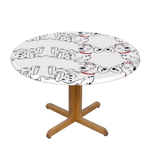 WHJYCC La nappe élastique imperméable convient pour une table de salle à manger de 101 à 112 cm. Convient pour les restaurants. Jolie nappe ronde dalmatienne