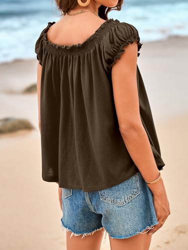 Image of Tankaneo Women Summer Tie Front Tank Tops Cap Sleeve Pleated Babydoll Tops Casual Loose Fit Going Out Flowy Shirt