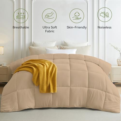 Image of L LOVSOUL Down Alternative Comforter King Size Duvet Insert,All Season Duvet Insert with Corner Tabs,Khaki Comforter King 106x90Inches