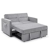 Antetek 3 in 1 Convertible Sleeper Sofa Bed, 54.5-inch Modern Loveseat Couch with Pull-Out Bed, Small Love seat Sofa Bed with Reclining Backrest & Side Pocket for Living Room, Grey