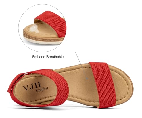 Image of VJH confort Women's Flat Sandals Open Toe Elastic Ankle Strap Slip on Comfy Low Wedge Sandals
