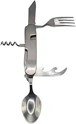 Conjunto de Talheres Dobrável Garfo Colher Saca Rolha Abridor Multifuncional Sobrevivência Camping Acampamento Trilha