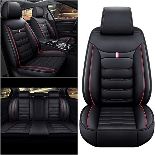 FESTAS Car Seat Covers for Ford KUGA '20 2019 2020 2021 2022, 5-Seat Leather Waterproof Breathable Full Set Front Rear Car Seat Protector, Car Interior Accessories,D Black Red - Image 3