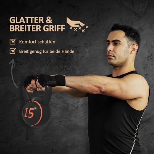 HOMCOM Kettlebell, 2,2kg, 4,5kg, 6,8kg Kugelhantel, 3er Set Kugelgewicht für Gymnastik, Krafttraining, Schwarz – Bild 5