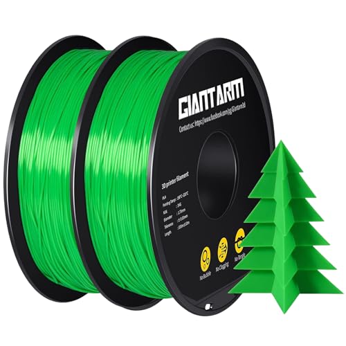 GIANTARM PLA Filament 2KG,Green 3D Printer Filament 1.75mm,Neatly Wound Green PLA 2pcs 1kg Spool (2.2lbs),Dimensional Accuracy +/- 0.02 mm,Fit Most FDM 3D Printers