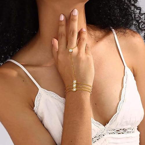 Suyi Gold/Silver Hand Chain Bracelet Ring Bracelet Rhinestone Finger Ring Bracelets2