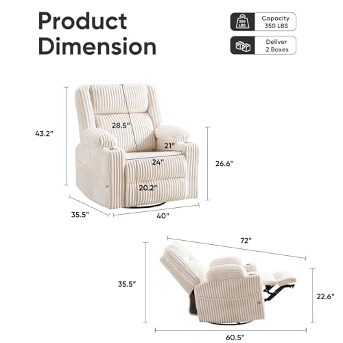 Image of Oversized Power Recliner Chair with Massage and Heat,Swivel Rocker Recliner Chair for Adults with Arm Storage,Nursery Glider Recliner with Adjustable Headrest and Side Pockets,Phone Stand,Beige