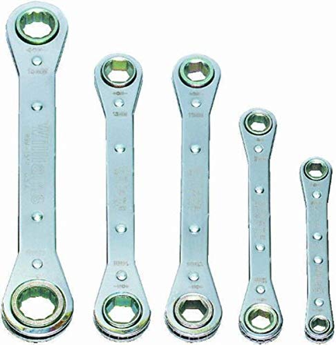 Williams MWS-30 5-Piece Metric Ratcheting Box Wrench Set, 6 & 12 Point, Metric, with Roll Pouch