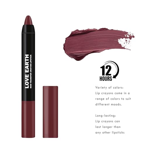 Image of Love Earth Non Transfer Crayon Lipsticks-Iris | Lightweight & Longlasting, Smudge Proof, Transferproof, Matte Lipstick | Crayon Lipstick up to 12 Hours Stay -3.5g