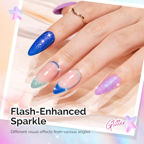 Image of MelodySusie 7.5ML Glitter Gel Nail Polish Set, 6 Colors Chameleon Sparkle Gel Polish Kit Aurora Blue Purple Green Shimmer Gel Polish Gifts for Women Nail Art Manicure Salon DIY Nail Design at Home