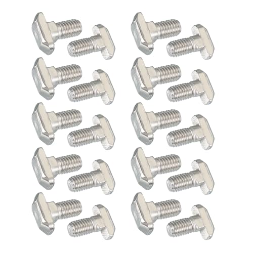 Image of PATIKIL M8 x 14 mm Thread T-Slot Bolts, 20 Pcs Drop-in Bolt Hammer Head T-Bolt Standard 8 mm Sliding Screw Stud for 40 Series Aluminum Extrusion Profile, Silver
