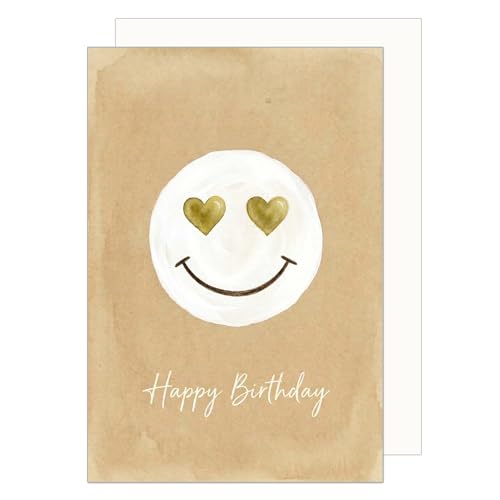 Edition Seidel Premium Carte d'anniversaire avec enveloppe. Carte de vœux Happy Birthday pour homme femme amis smiley cœur amour moderne (G4406 SW026)