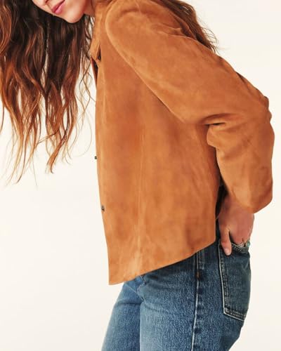 Women's Faux Suede Jacket Long Sleeve Snap Button Casual Outfits Open Front Turn Down Collar Outwear Jackets4