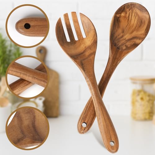 Salad Tongs, Wooden Spoons, Salad Tongs for Serving, 10-inch Serving Utensils Set Salad Servers Set Kitchen Cooking Utensil - Image 3