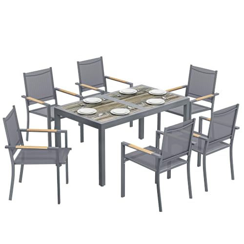 Outsunny Conjunto de Mesa y Sillas Jardín de 7 Piezas Exterior Gris Oscuro