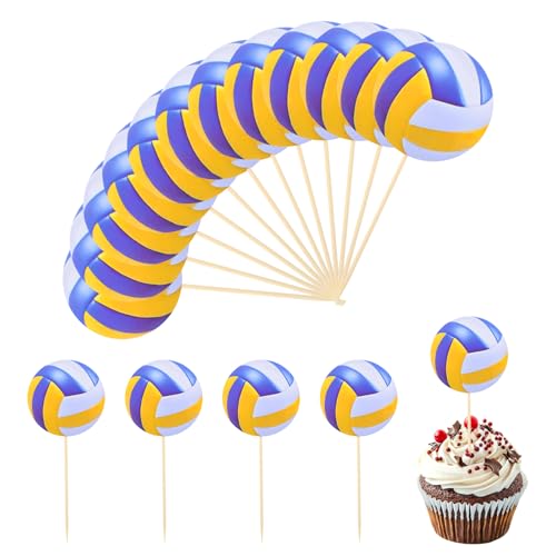Oruola Lot de 24 décorations de gâteau de volleyball, de volley-ball, de cupcake pour fête prénatale, Saint-Valentin, anniversaire, mariage, fête, volley-ball, décoration d'anniversaire