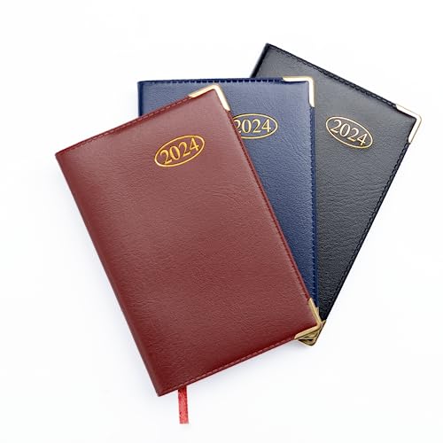 2024 Diary Pocket Small/Slim Line Week to View Softcover PVC Cover Planner Organiser (Pocket, Red)