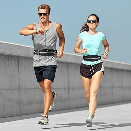 Autkors Running Belt, Waist Pack Fitness Belt with Adjustable Elastic Strap - Soft Sweat-Proof Fabric and Headphone Hole Convenient for Running, Exercise, Cycling, Travel & Other Outdoors