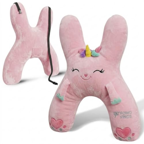 Image of Kids Car Sleeping Pillow, H-Shaped for Neck & Back Support, Pink Unicorn