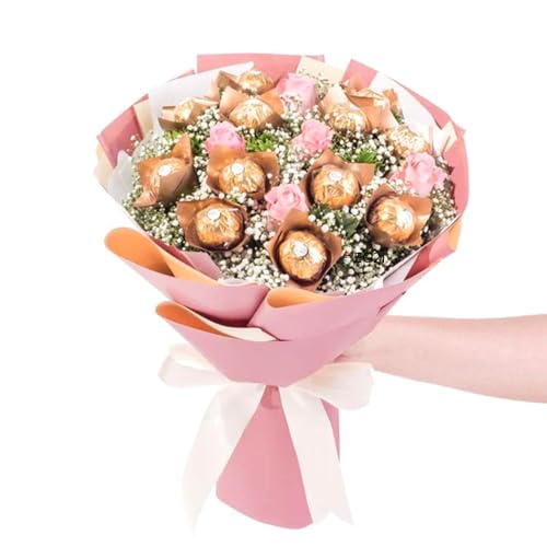 EG2i Fresh 5 Pink Rose Flower Bouquet With 16 Pcs Chocolates | Special Bunch Happy Birthday Gift | Couple Gift for Wedding, Valentine Gift, Mothers Day, kids gifts | Real Flowers| Same Day Delivery 2