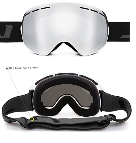 Juli Eyewear Juli Otg Ski Goggles,Frameless Over Glasses Skiing Snow Goggles For Men Women & Youth - 100% Uv Protection Dual Lens (White Frame+Vlt 18.5% Brown Len With Revo Sliver) #TOP2