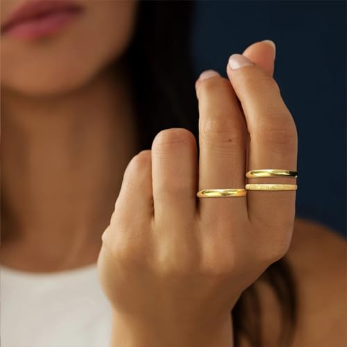 Otxas 3PCS Gold Dainty Rings for Womem 14k Gold Plated Stackable Ring for Women Size 6-11 Gold Rings Set Wedding Rings for Women Aesthetic Jewelry for Women2