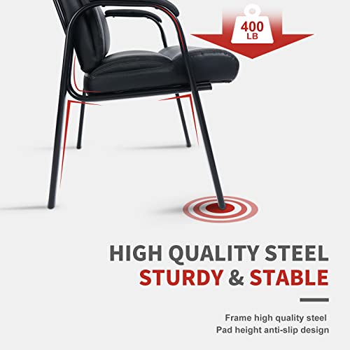 Clatina Big & Tall 400 Lb. Guest Chair, Leather Reception Chairs With Padded Arm Rest For Waiting Room Office Home And Meeting Conference-Black #TOP5