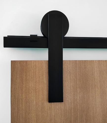 Porta De Madeira + Kit De Correr 2m + Puxador Flat 1m Preto Cor:Carvalho