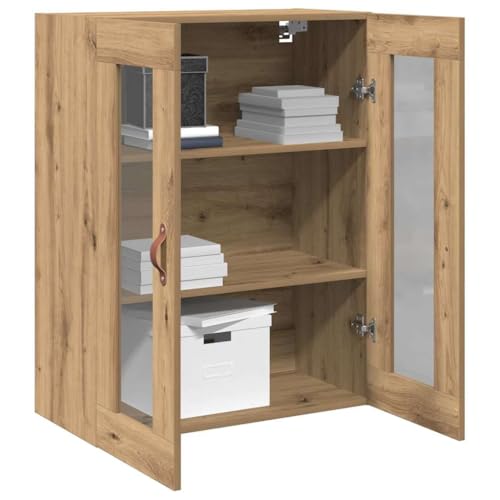 Image of vidaXL Wall Cabinet Artisan Oak 69.5 x 34 x 90 cm Engineered Wood, Living Room Cabinet, Rectangular Storage Solution, Modern Design, Ample Durability, Glass Door Display, Engineered Wood