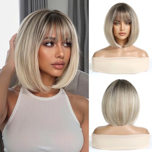 Esmee Short Straight Synthetic Blonde Ombre Bob Wig for Women- 10IN