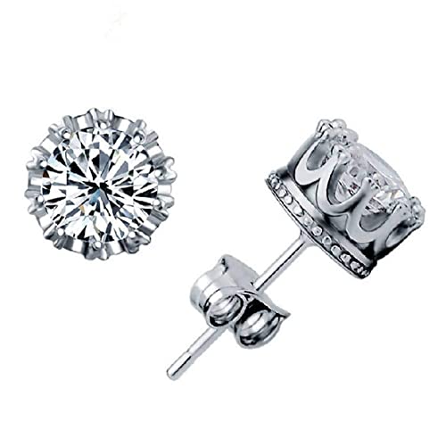 Pendientes de botón antialérgicos de plata 925 con cristal brillante de mujer