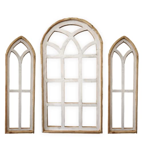 Ranch Junkie Mercantile Paradise Collection Large Set of 3 Farmhouse Wood Arches Window Collection Decorative Wood Window Collection