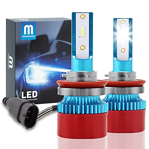 Monmonma H11/H8/H9 LED Headlight Bulbs, 14000LM 300% Brighter Low Beam/Fog Light, 6000K Cold White LED Headlights for Halogen Replacement, 20 Years Lifespan Easy Installation Pack of 2